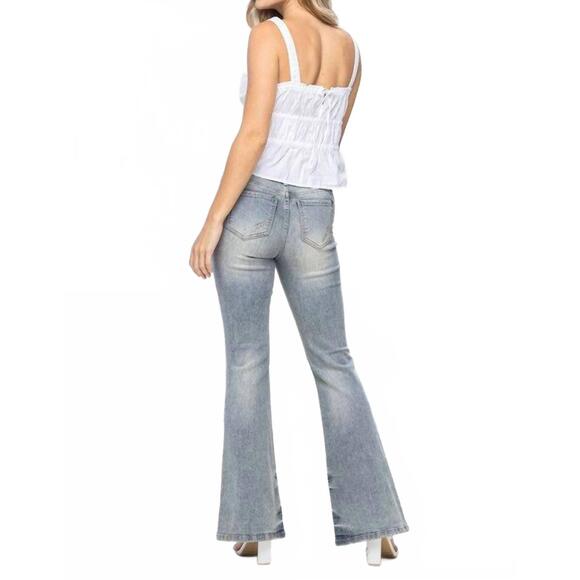 NEW JUDY BLUE pin tack flare jeans in light wash - Picture 6 of 6